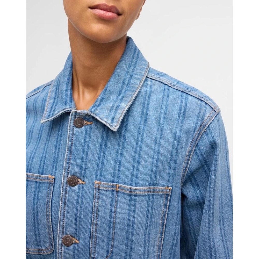 Veronica Beard Dahl Denim Jacket Size Medium Sapphire Stripe Chic Oversized Boxy - Picture 4 of 16